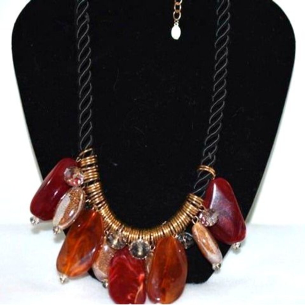 JS marked Chunky Ombre Polished Resin orange/gold/brown twisted rope  Necklace
